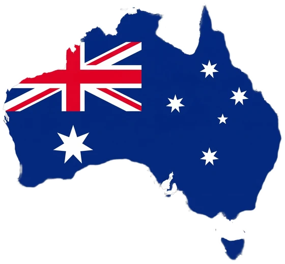 Map of Australia in the colours of the Australian flag